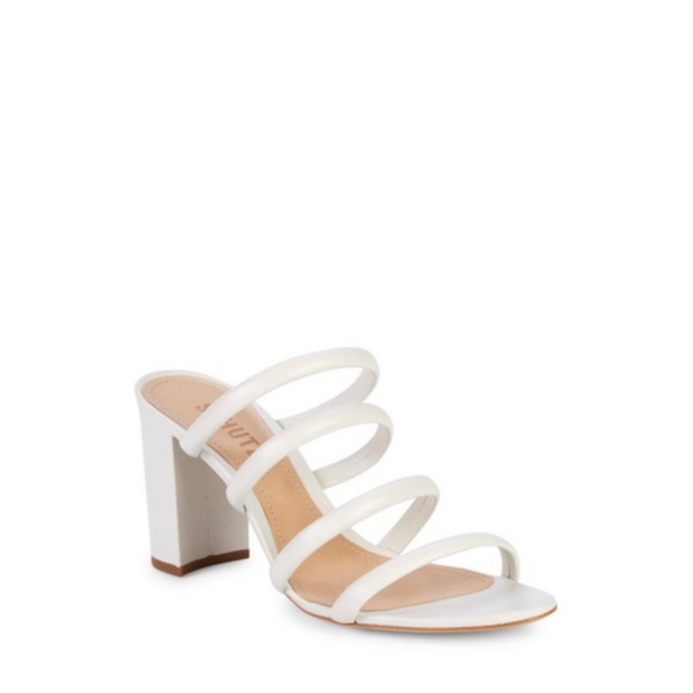 Schutz Felisa Strappy White Leather Block Heel Sandals Size‎ 5.5